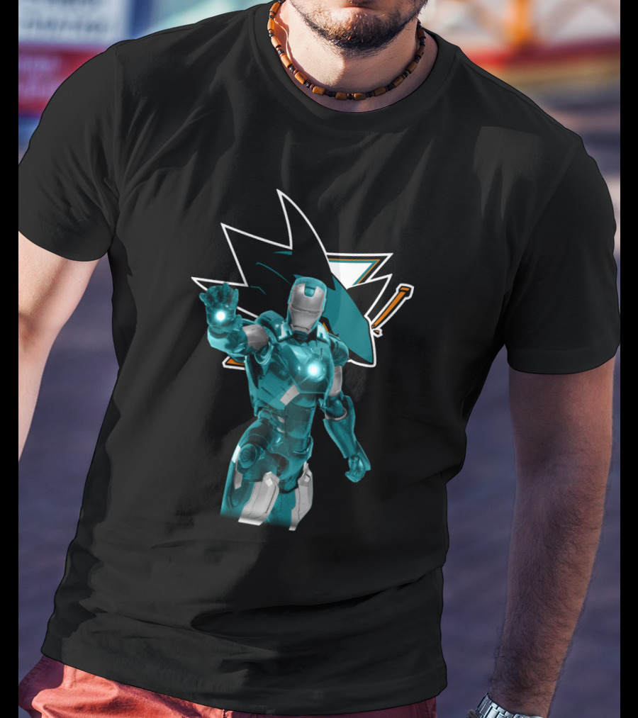 Iron Man San Jose Sharks Crossover With Iconic Teal And Black Visuals T-Shirt