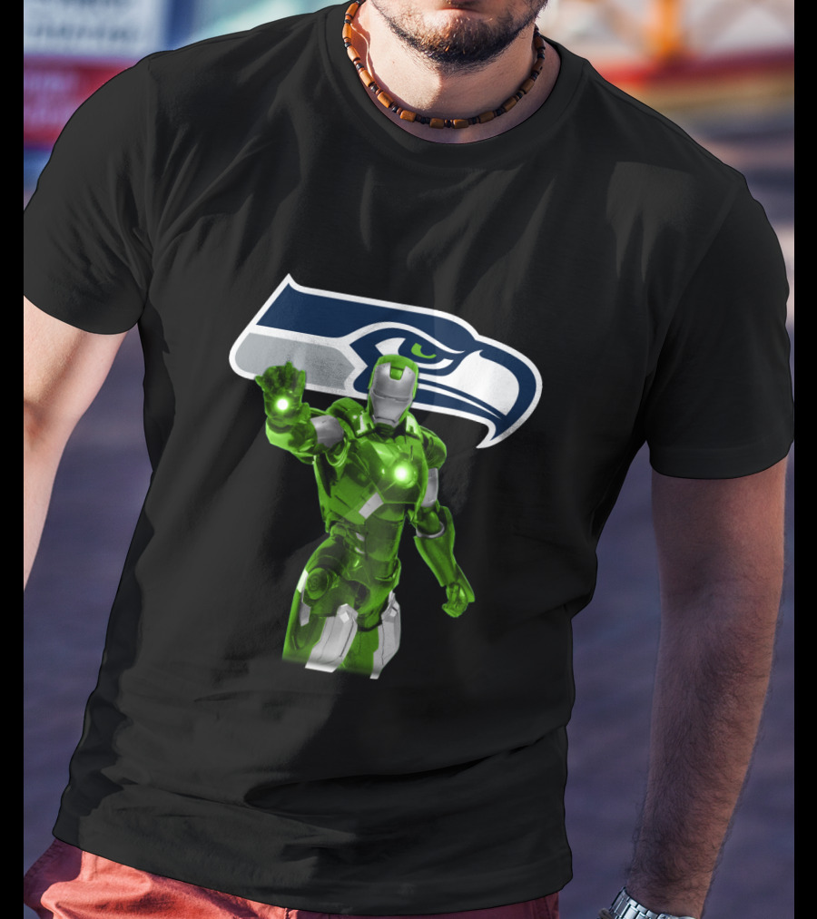 Iron Man Green Suit Seattle Seahawks Fans Marvel Crossover T-Shirt