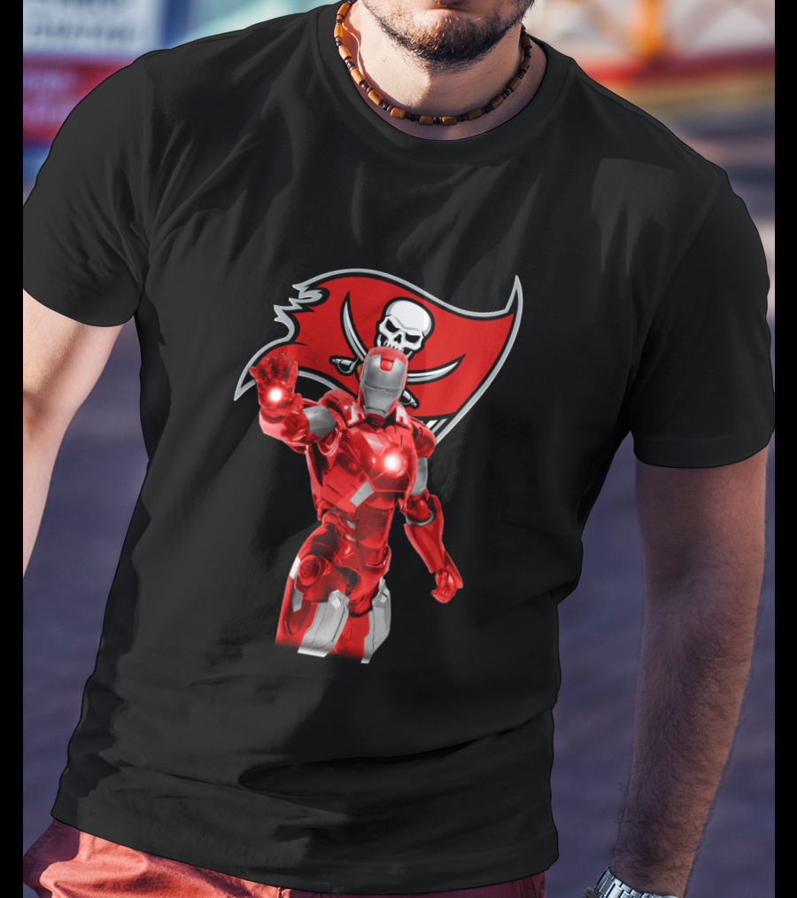 Iron Man Buccaneers Fans Tampa Bay Crossover Marvel Football Enthusiasts T-Shirt
