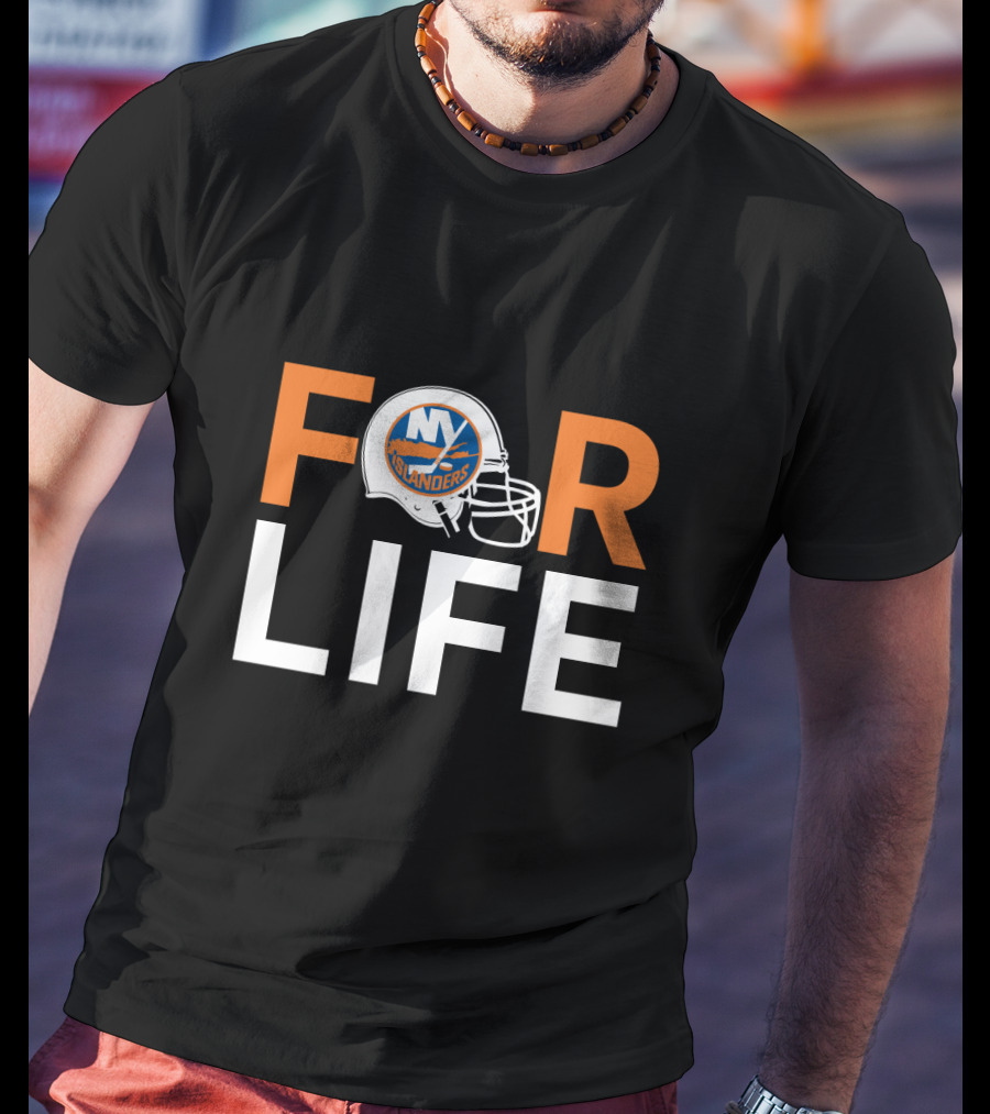 New York Islanders For Life Hockey Helmet Logo Fan Commitment T-Shirt