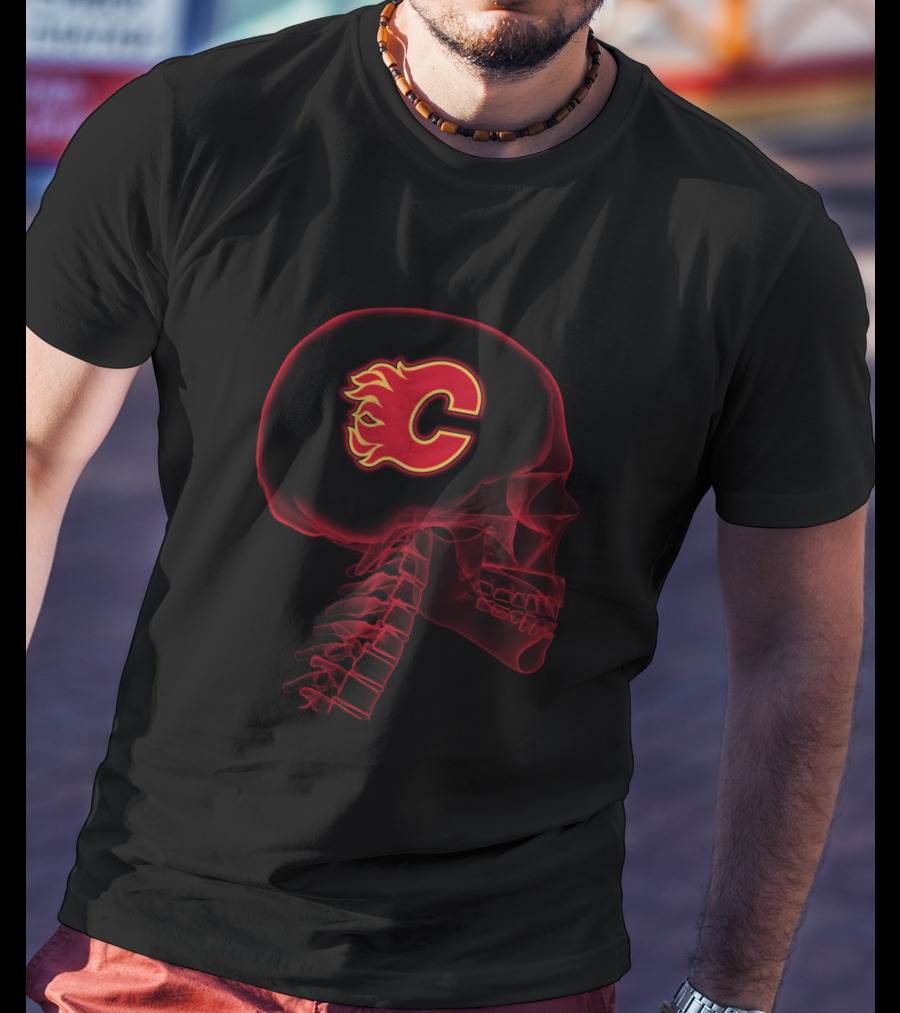 Calgary Flames Skull Brain Halloween T-Shirt