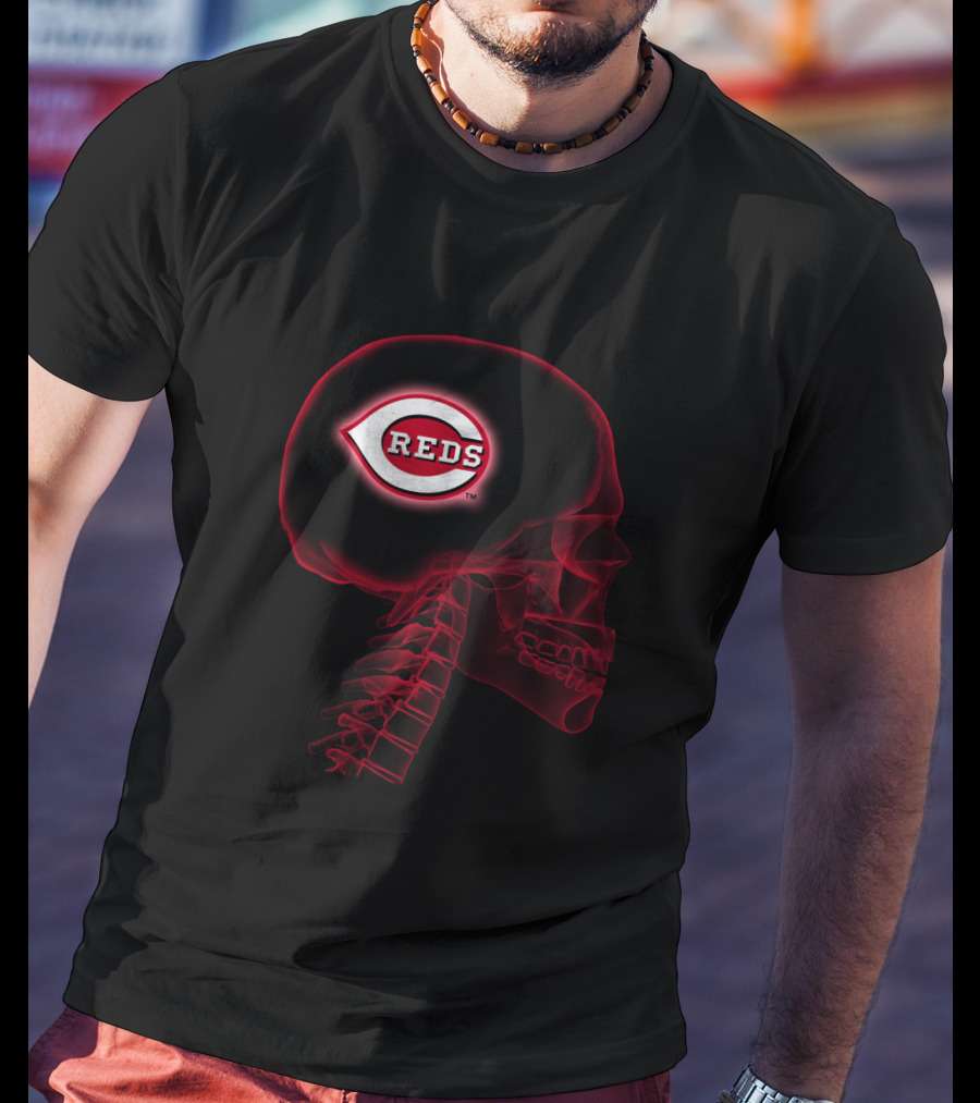 Cincinnati Reds Halloween Brain Skeleton X-Ray T-Shirt