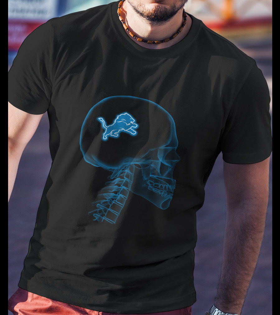 Detroit Lions X-Ray Skull Halloween Brain T-Shirt