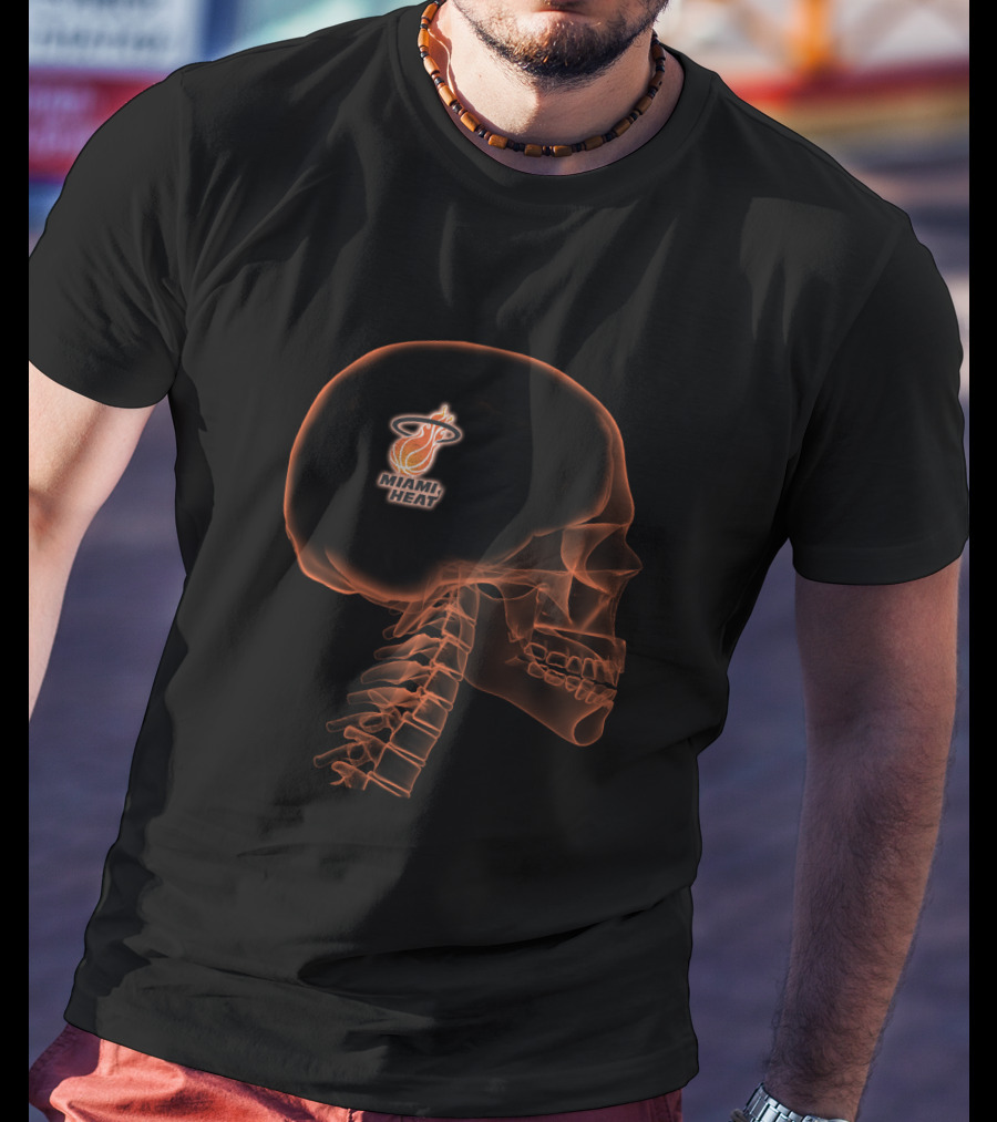 Miami Heat Logo In Skull X-Ray Halloween Brain T-Shirt