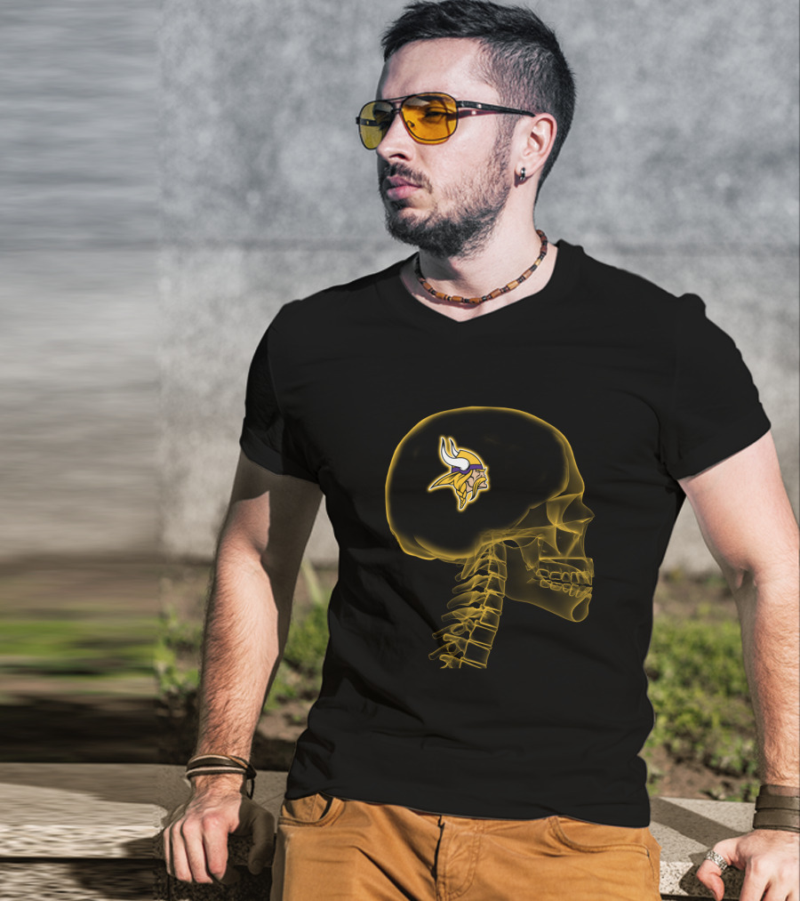 Minnesota Vikings Skull X-Ray Halloween Brain T-Shirt