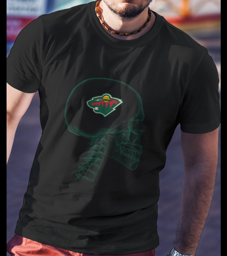Minnesota Wild Logo Inside Skull Halloween Theme T-Shirt