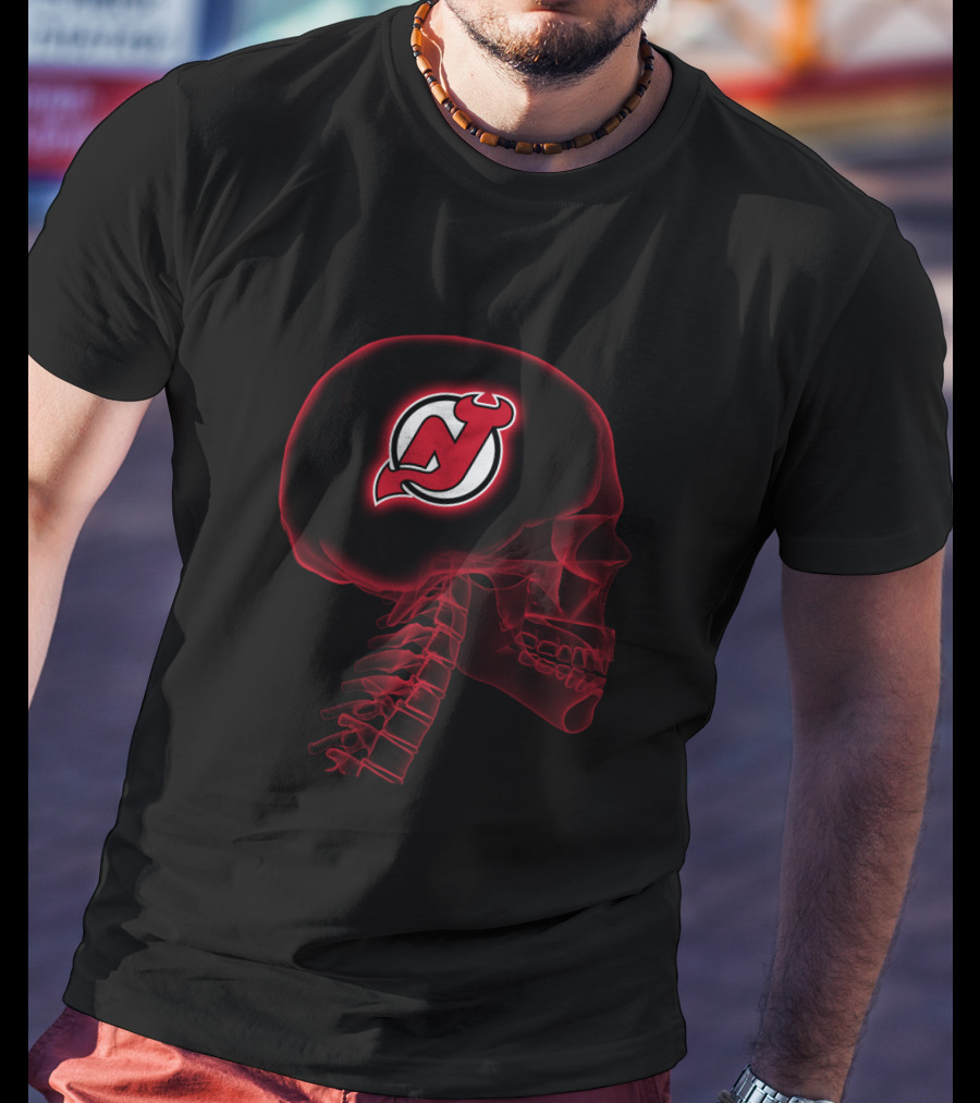 New Jersey Devils Halloween Skull Brain T-Shirt