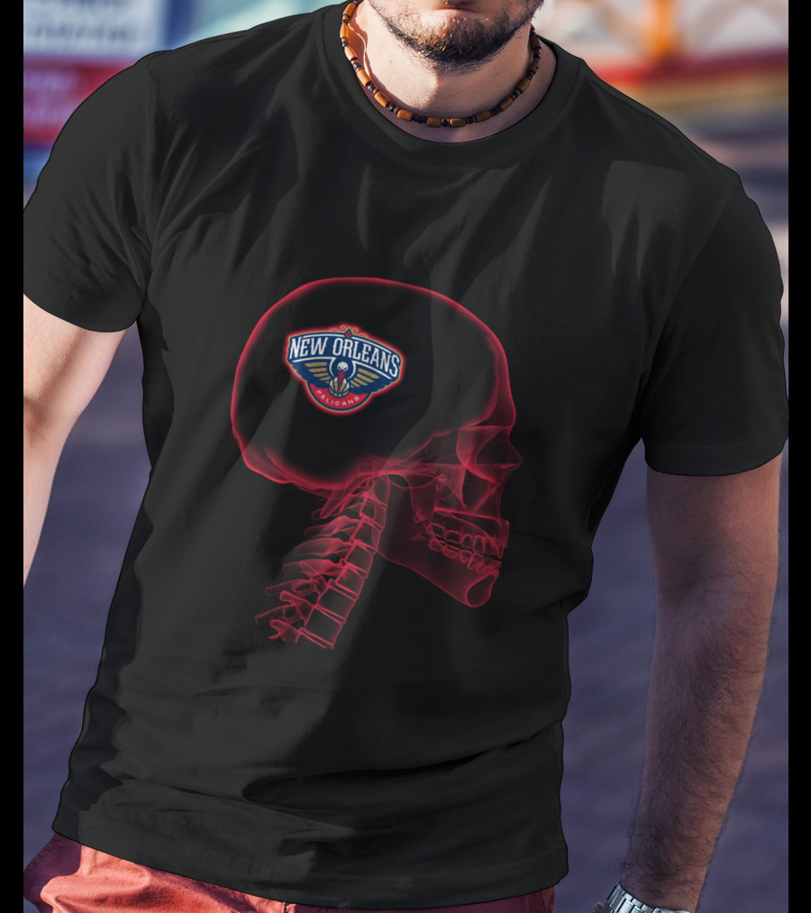 New Orleans Pelicans Brain Skeleton Halloween T-Shirt