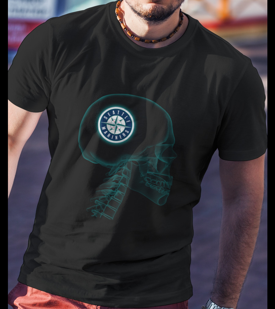Seattle Mariners Brain Halloween X-Ray Skull T-Shirt