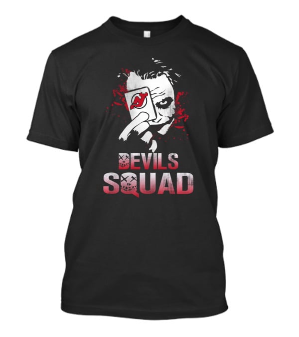 Joker Holding New Jersey Devils Card With Devils Squad T-Shirt