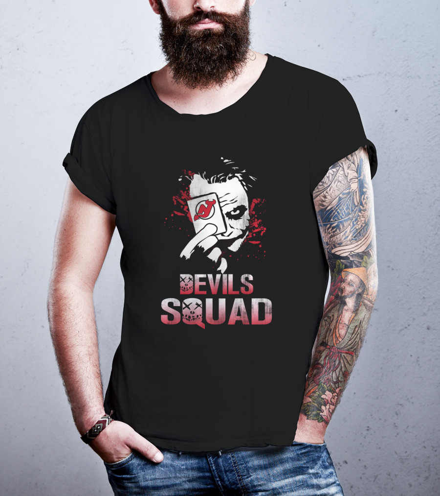 Joker Holding New Jersey Devils Card With Devils Squad T-Shirt