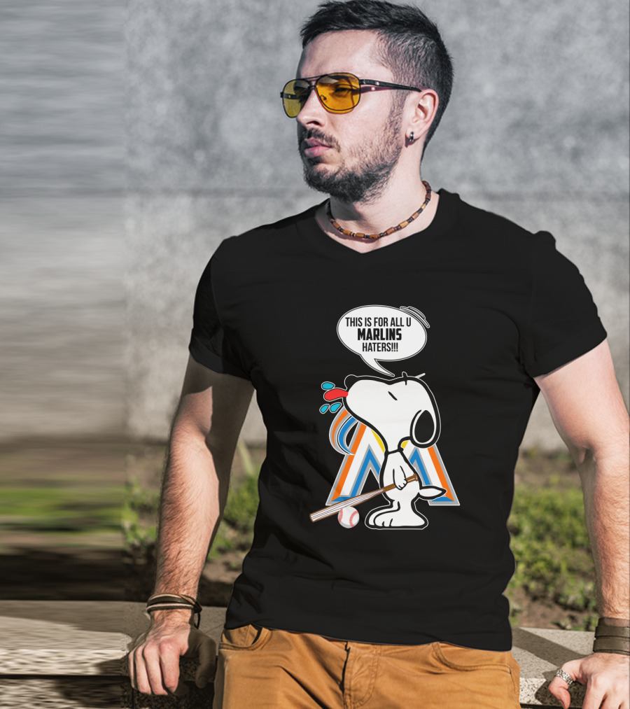 Snoopy Baseball Fan Spitting At Miami Marlins Haters T-Shirt