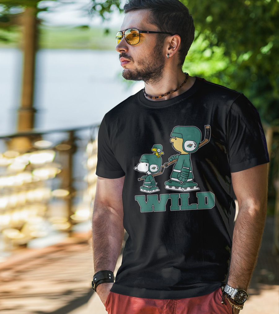 Snoopy And Woodstock With Minnesota Wild Hockey Gear T-Shirt