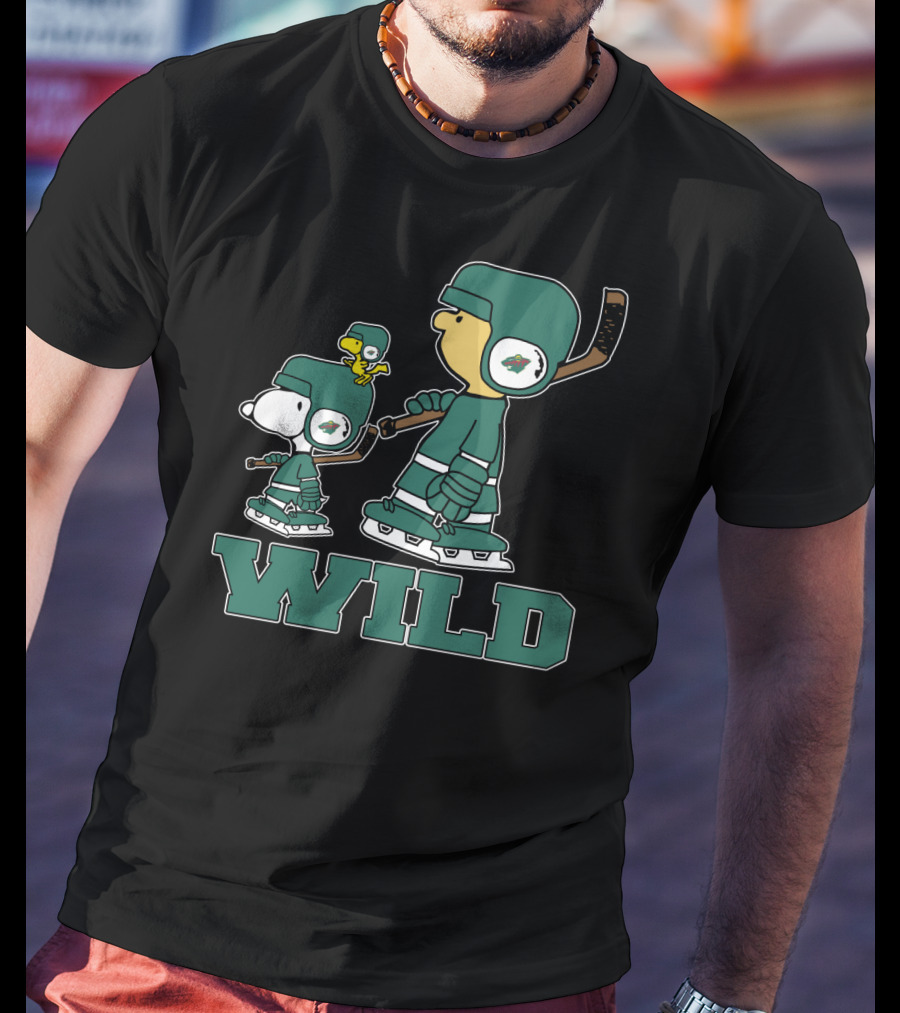 Snoopy And Woodstock With Minnesota Wild Hockey Gear T-Shirt