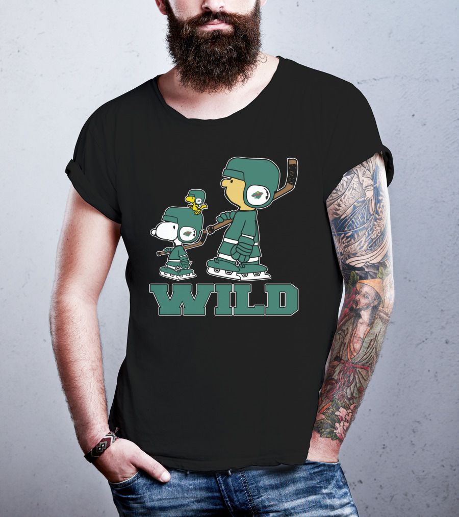 Snoopy And Woodstock With Minnesota Wild Hockey Gear T-Shirt