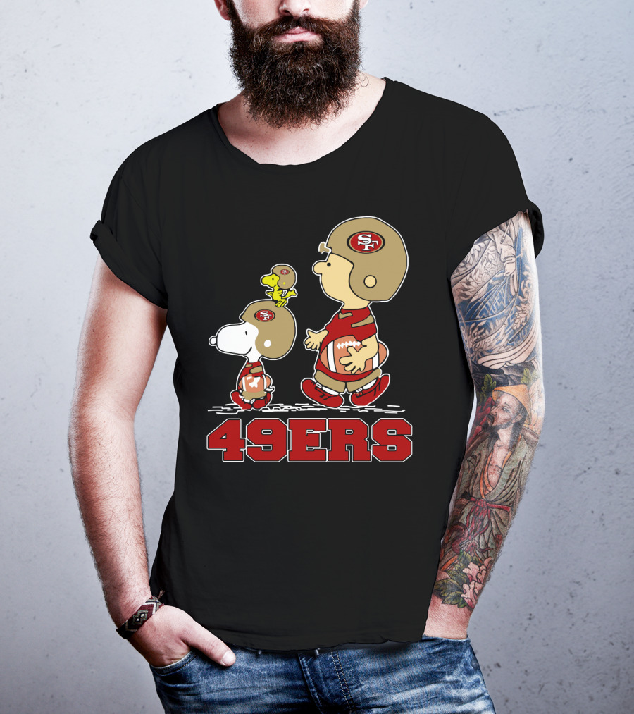 Snoopy Woodstock And Charlie Brown San Francisco 49ers Football Fans 49ers T-Shirt