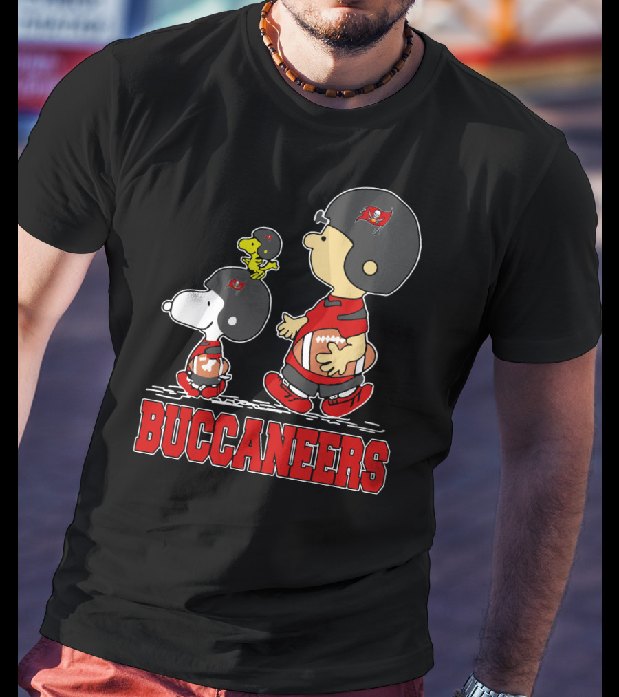 Snoopy Woodstock And Buccaneers Football Fans Featuring Iconic Characters T-Shirt
