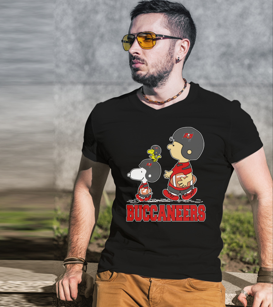 Snoopy Woodstock And Buccaneers Football Fans Featuring Iconic Characters T-Shirt
