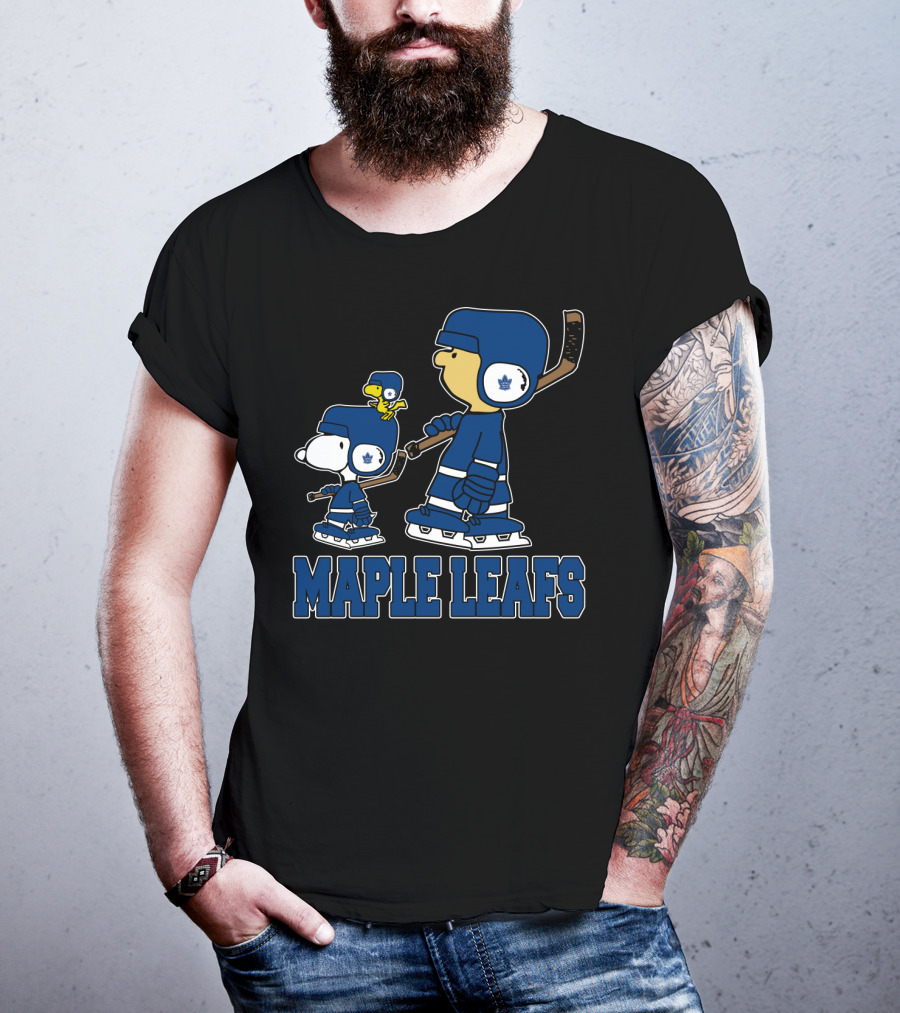 Snoopy And Woodstock With Toronto Maple Leafs Hockey Helmets And Ice Skates T-Shirt