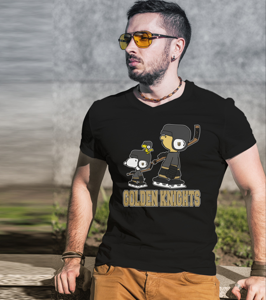 Snoopy Woodstock And Charlie Brown Golden Knights Fans T-Shirt