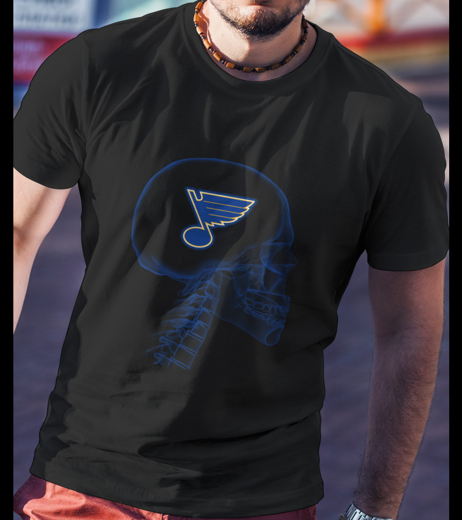 St. Louis Blues Hockey Skull Halloween Brain T-Shirt