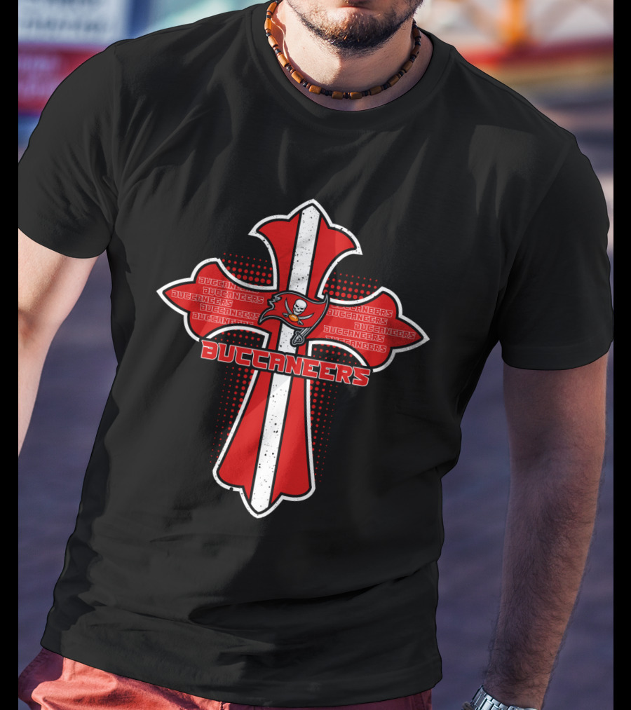 Buccaneers Cross Emblem With Tampa Bay Skull Flag T-Shirt