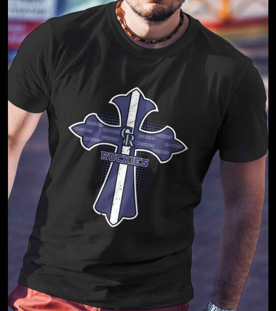 Cross For Colorado Rockies Fans With Cr Logo And Rockies T-Shirt