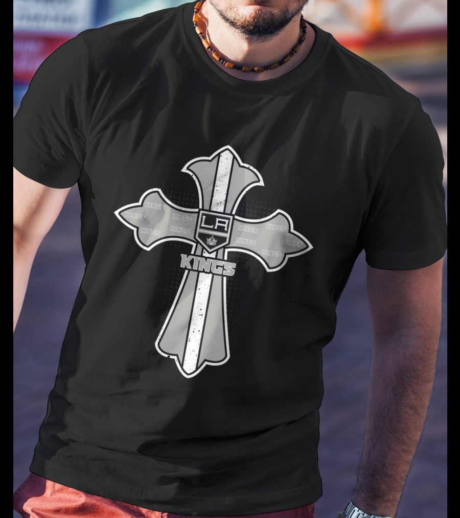 Cross For Jesus And La Kings Fans Kings Icon Black And White Tribute T-Shirt