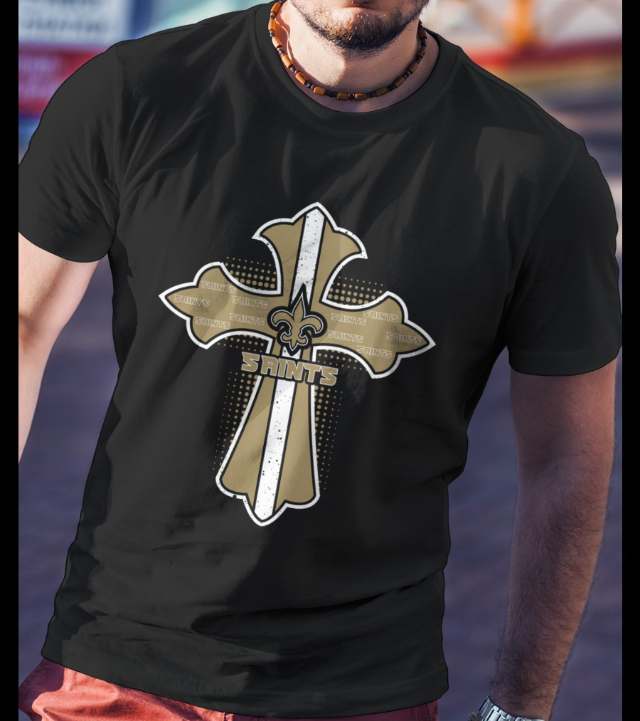 Saints Cross With Fleur-De-Lis For Jesus And New Orleans Fans T-Shirt