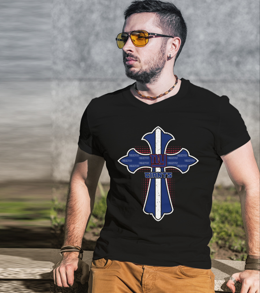 Cross With Ny Giants Logo And Faith Symbol For Fans T-Shirt