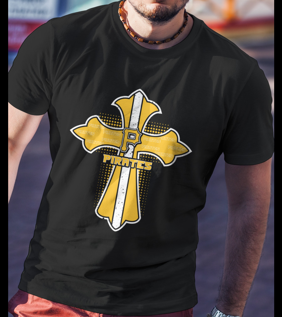 Cross With Pittsburgh Pirates Logo And Text Highlighting Faith And Fandom T-Shirt