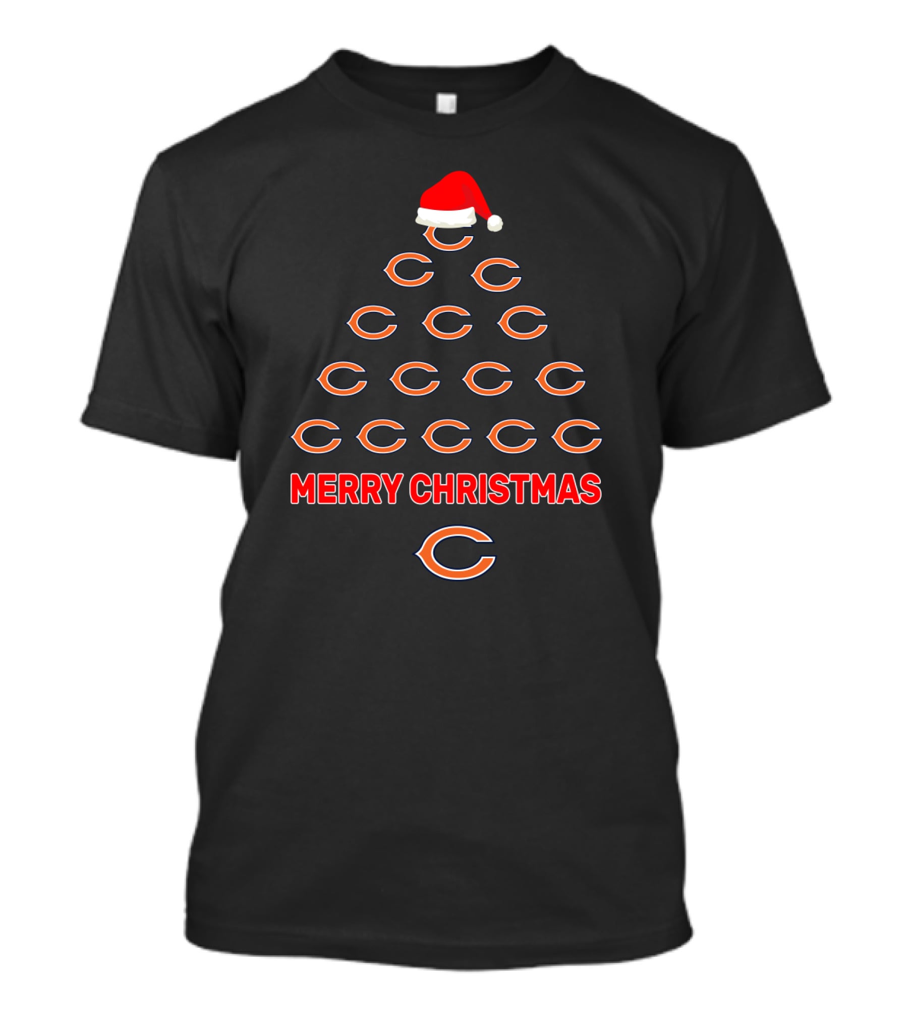 Merry Christmas Chicago Bears Tree With Santa Hat T-Shirt