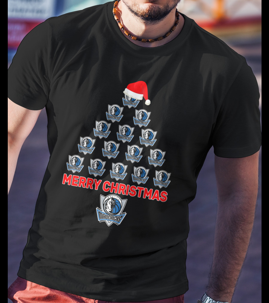 Merry Christmas Dallas Mavericks Logo Tree With Santa Hat T-Shirt