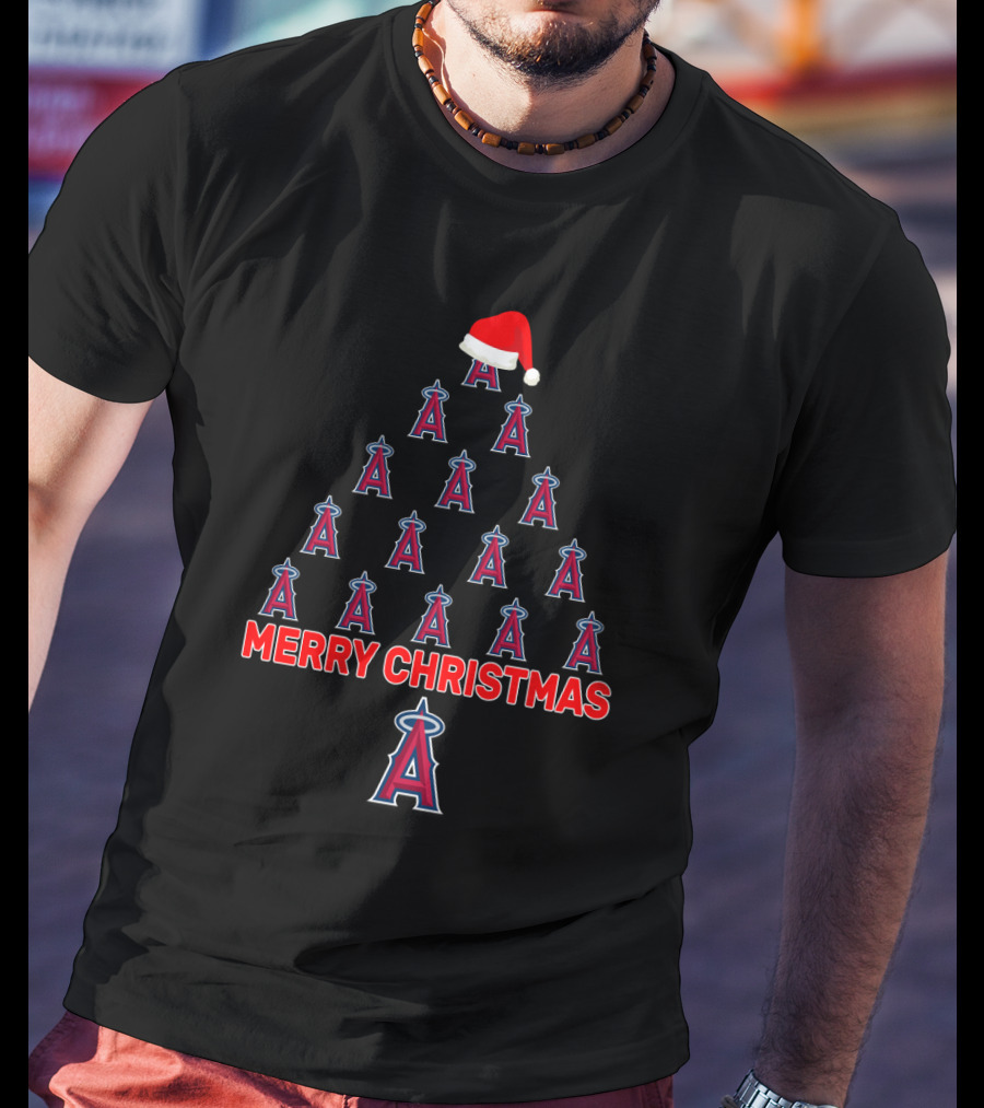 Merry Christmas Los Angeles Angels Logo Tree With Santa Hat T-Shirt
