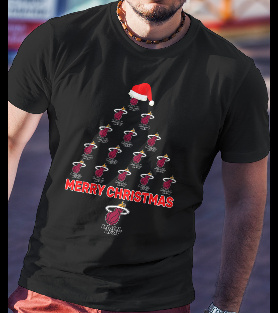 Merry Christmas Miami Heat Basketball Santa Tree T-Shirt