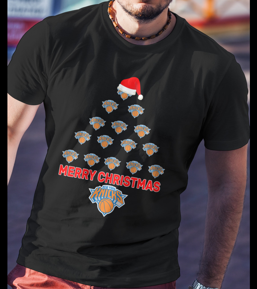 Merry Christmas New York Knicks Fans Festive Tree T-Shirt