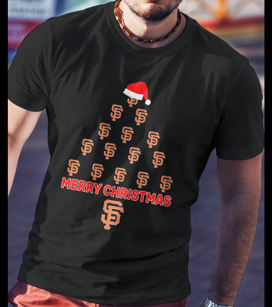 Merry Christmas San Francisco Giants Logo Tree With Santa Hat T-Shirt