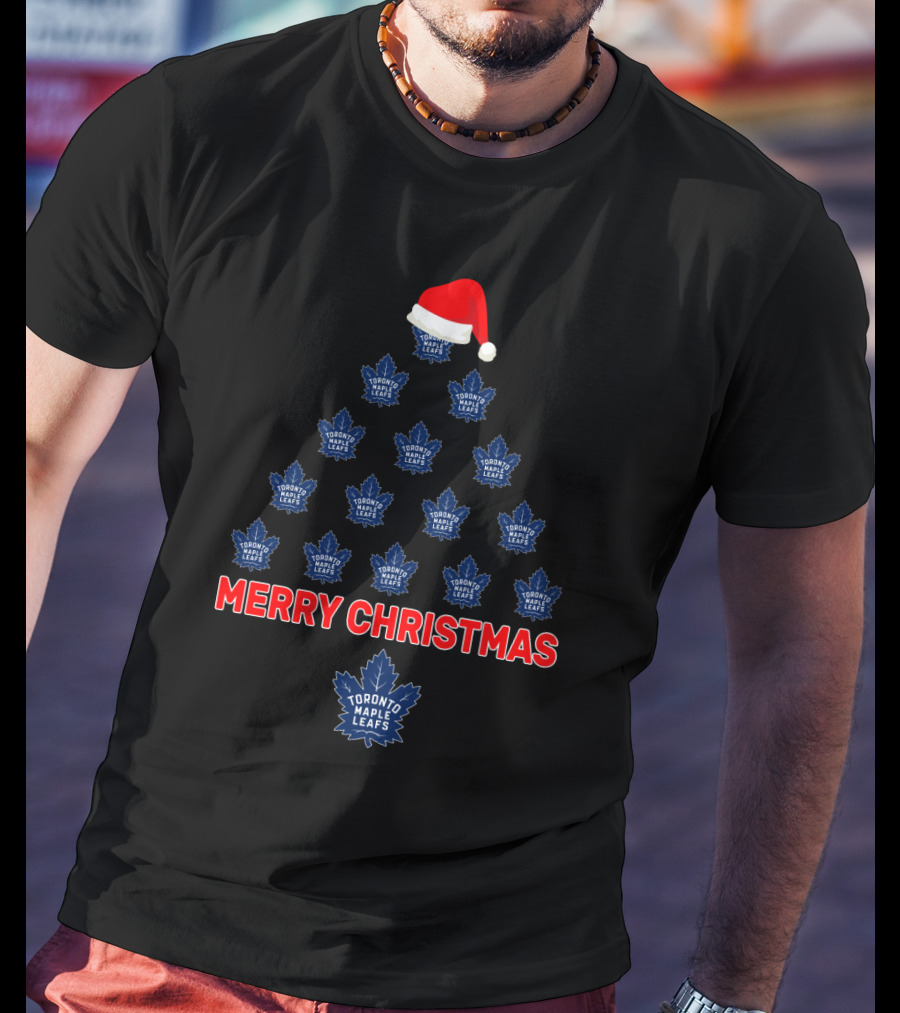Merry Christmas Toronto Maple Leafs Tree With Santa Hat T-Shirt