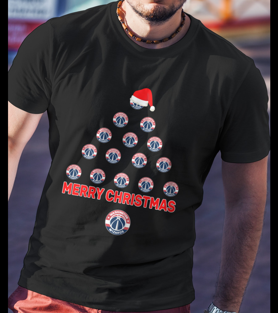 Merry Christmas Tree Featuring Washington Wizards Logos In Holiday Style T-Shirt