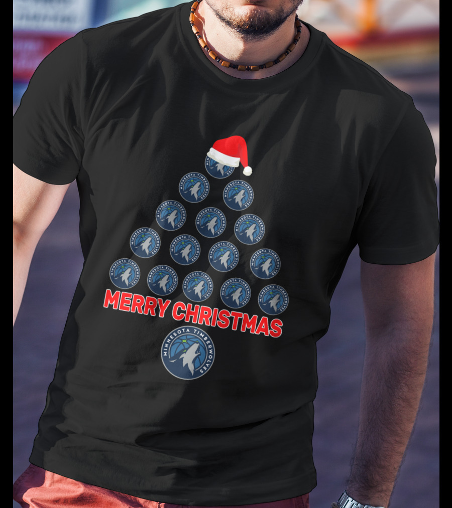 Merry Christmas Minnesota Timberwolves Tree With Santa Hat T-Shirt
