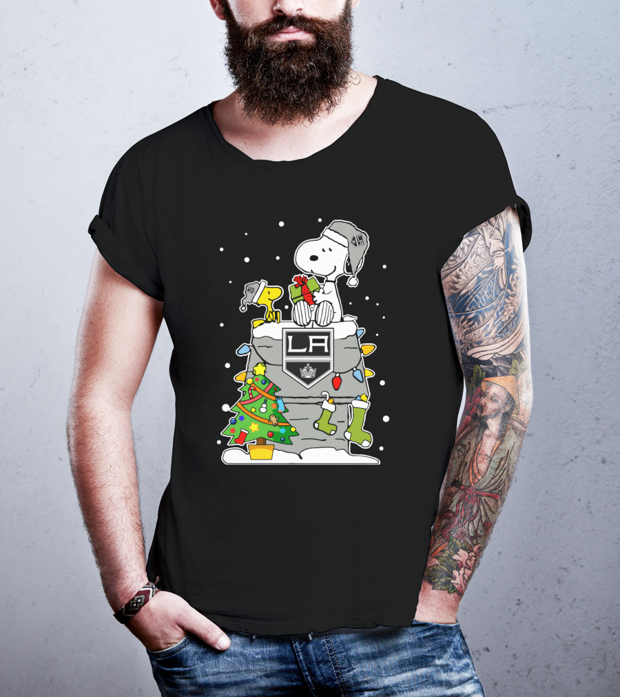 Los Angeles Kings Snoopy Christmas Lights Tree T-Shirt