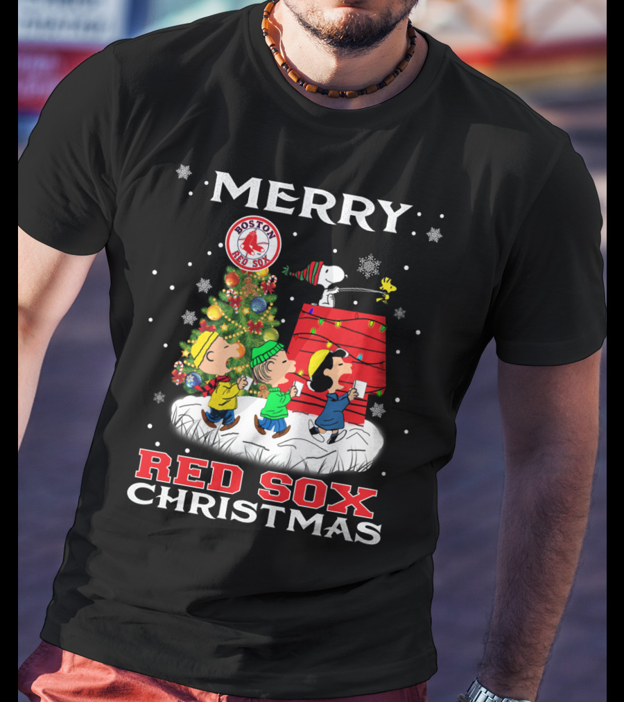 Merry Boston Red Sox Christmas Snoopy Fans Peanuts Holiday Celebration T-Shirt