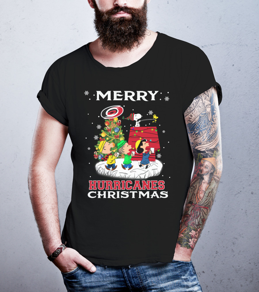 Merry Carolina Hurricanes Christmas Snoopy Peanuts Tree Holiday T-Shirt