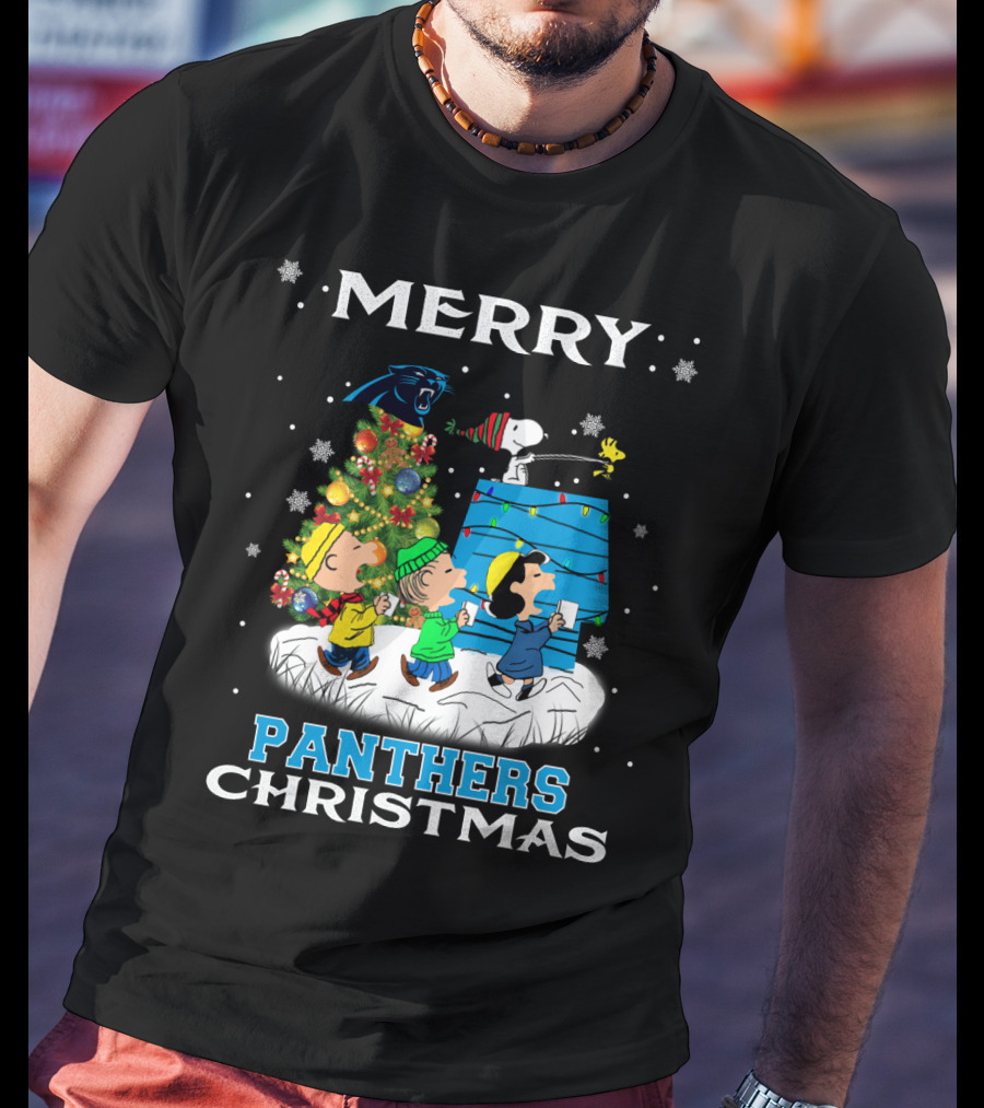 Merry Panther Christmas Carolina Panthers Snoopy Fans T-Shirt