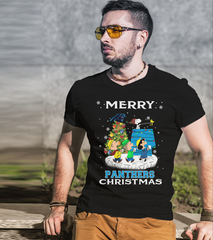 Merry Panther Christmas Carolina Panthers Snoopy Fans T-Shirt