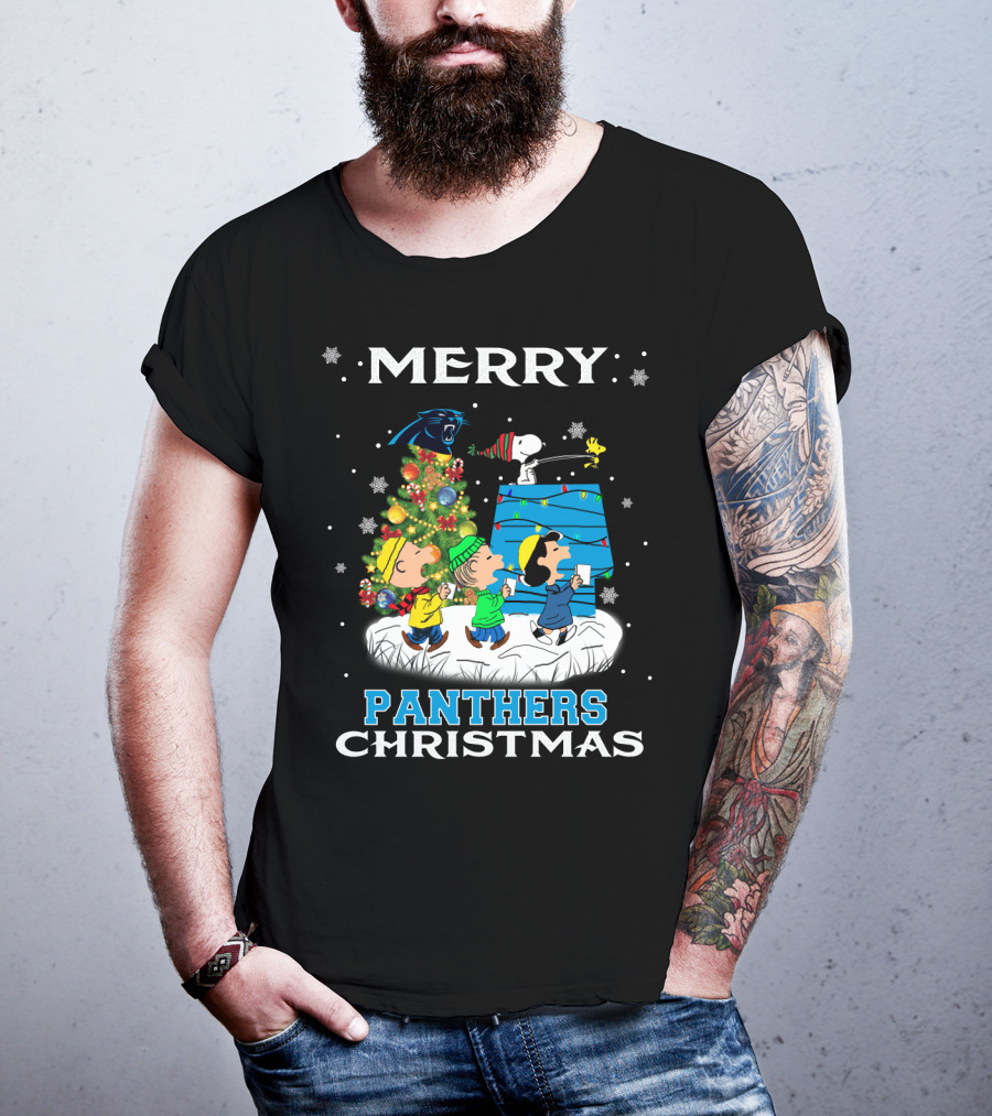 Merry Panther Christmas Carolina Panthers Snoopy Fans T-Shirt