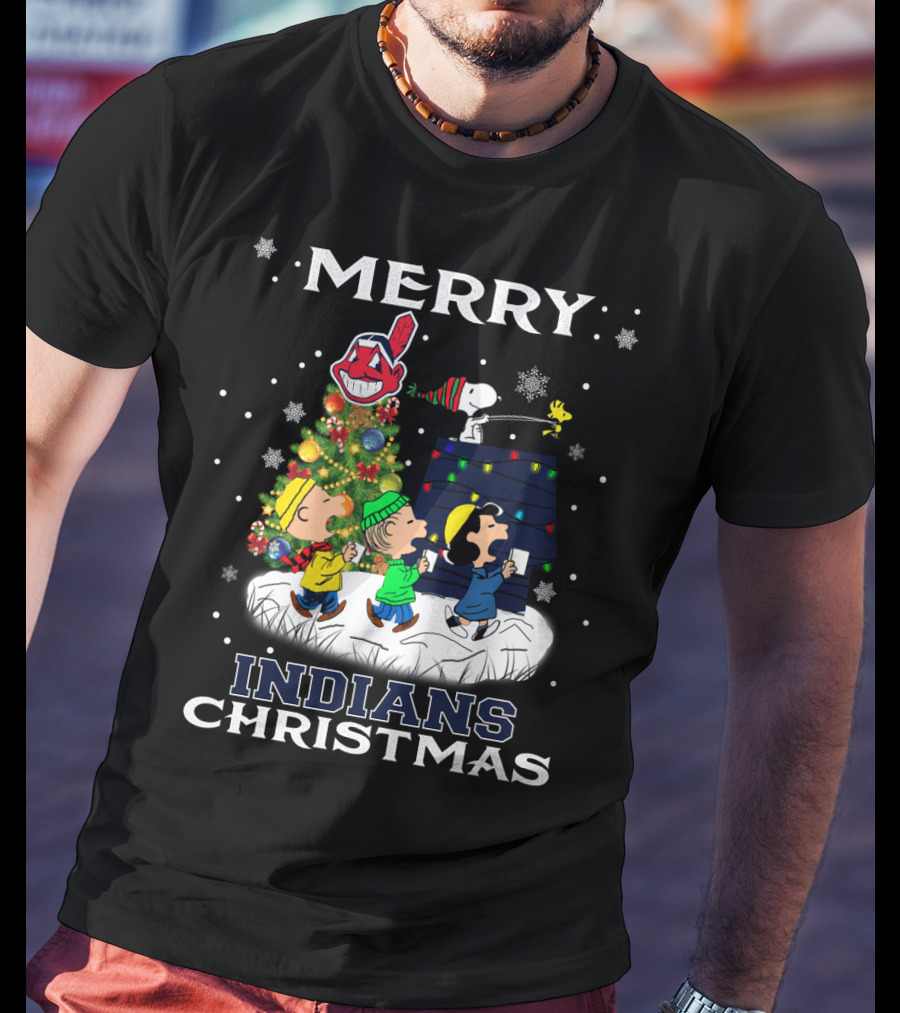 Merry Indians Christmas Snoopy Peanuts Caroling Baseball Holiday T-Shirt