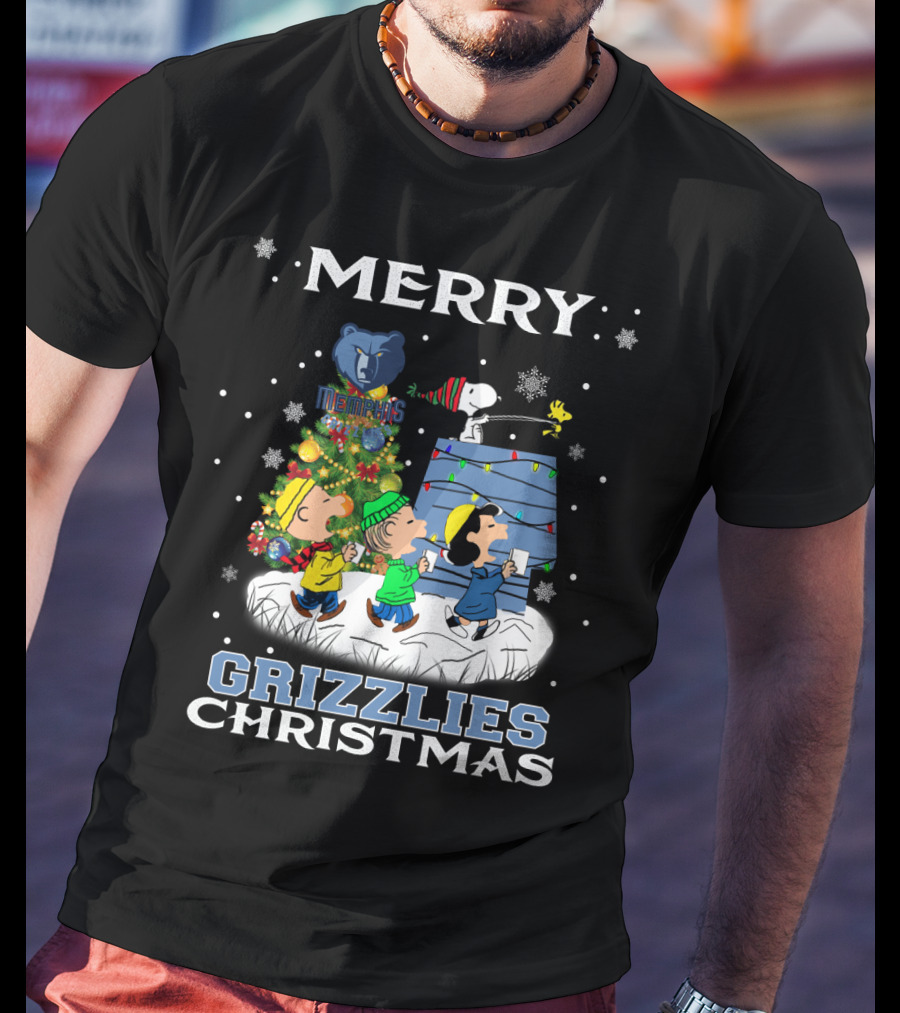 Merry Memphis Grizzlies Christmas Snoopy And Friends Holiday Scene T-Shirt