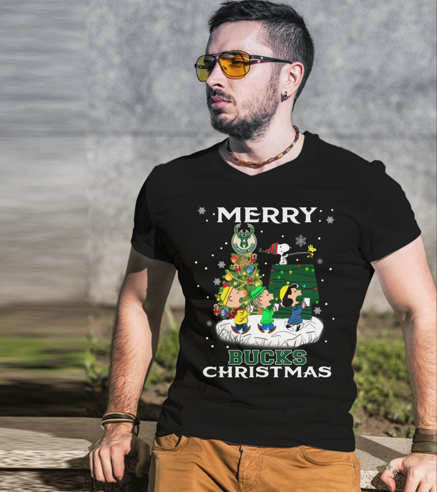 Merry Milwaukee Bucks Christmas Snoopy Fans Holiday T-Shirt