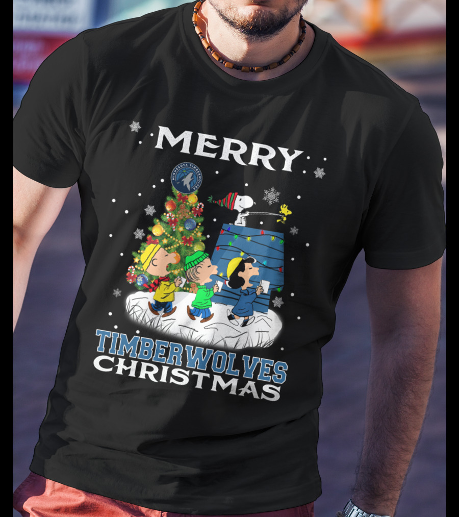 Merry Minnesota Timberwolves Christmas Snoopy And Friends Caroling T-Shirt